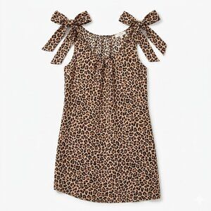 Entro Leopard Print Tie Shoulder Mini Dress Size Medium Cheetah Animal Print